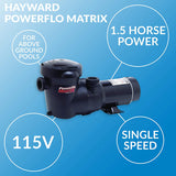 Hayward PowerFlo® Matrix 1.5HP Above Ground Pool Pump w/ 6" Cord | 115V | W3SP1593 - EZ Pools